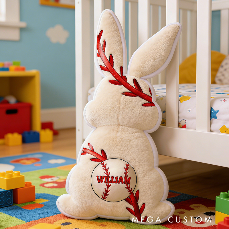 Personalized Easter Baseball Bunny Pillow with Custom Name Design