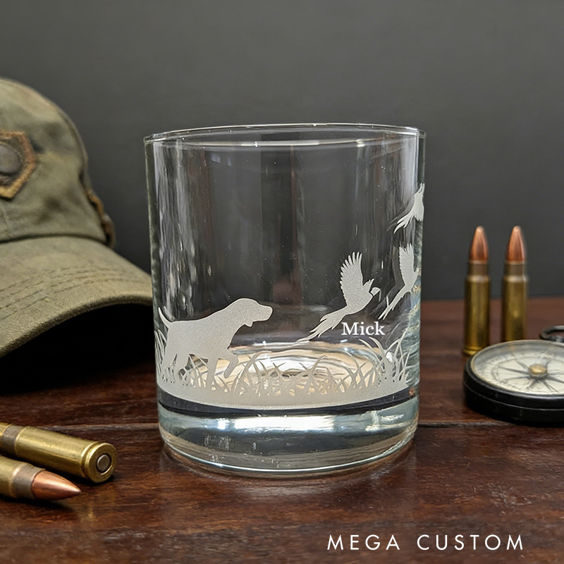Personalized Engraved Hunting Whiskey Glass Custom Outdoors Hunting Whiskey Glass Gift for Hunting Him