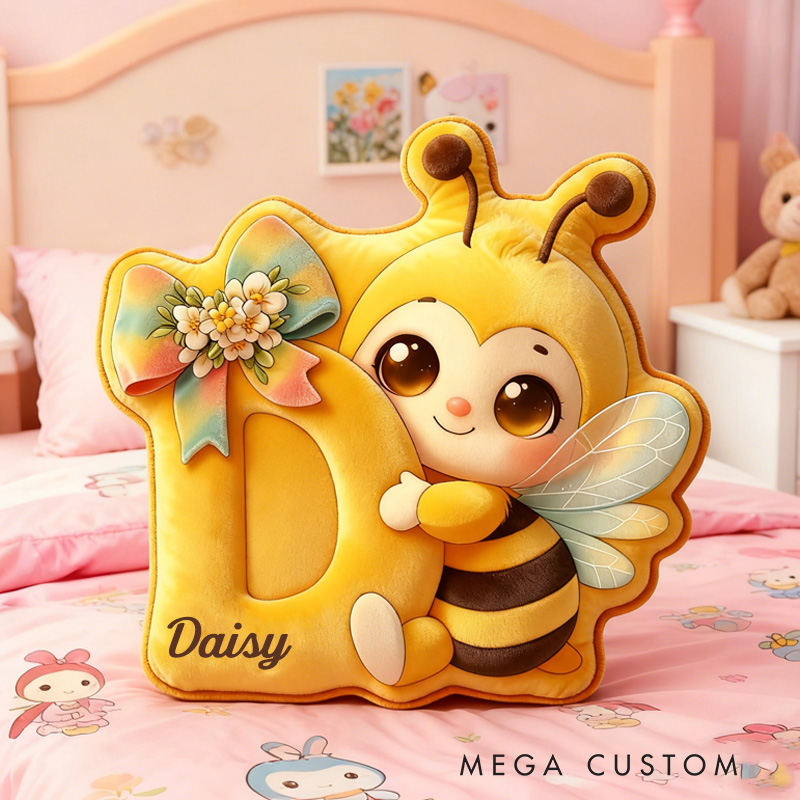 Personalized Cute Honey Bee Alphabet Throw Pillow Graphic 3D Print Garden Bee Letter Pillow with Name for Kids Girl Boy Gardener Christmas Gifts Loving Room Decor