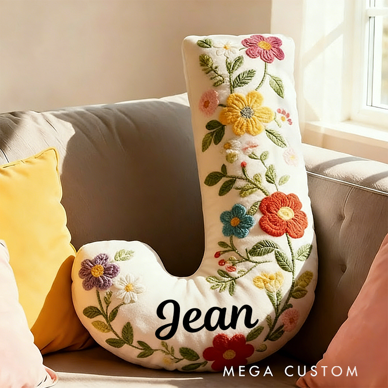Personalized Letter Pillow with Name Graphic 3D Print Floral Design Custom Double Sided Pillow Gift for Kids Gardening Lovers Gift
