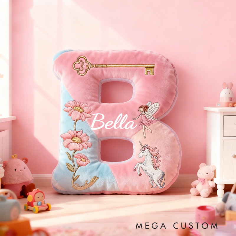 Personalized Children's Story Books Alphabet Throw Pillow Graphic 3D Print Flower Letter Pillow with Name Fairy Initial Pillow for Kids Boys Girls Book Lover Gift