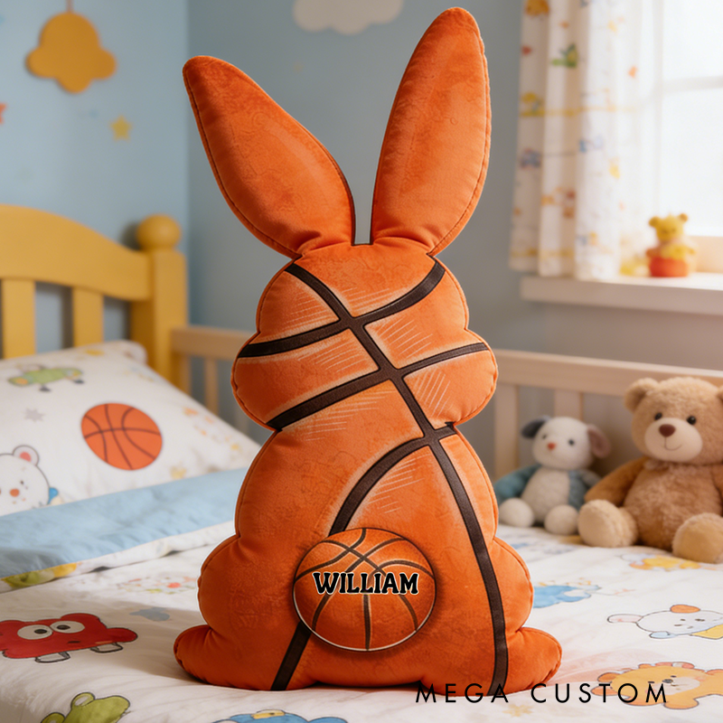 Personalized Easter Basketball Bunny Pillow with Custom Name Design