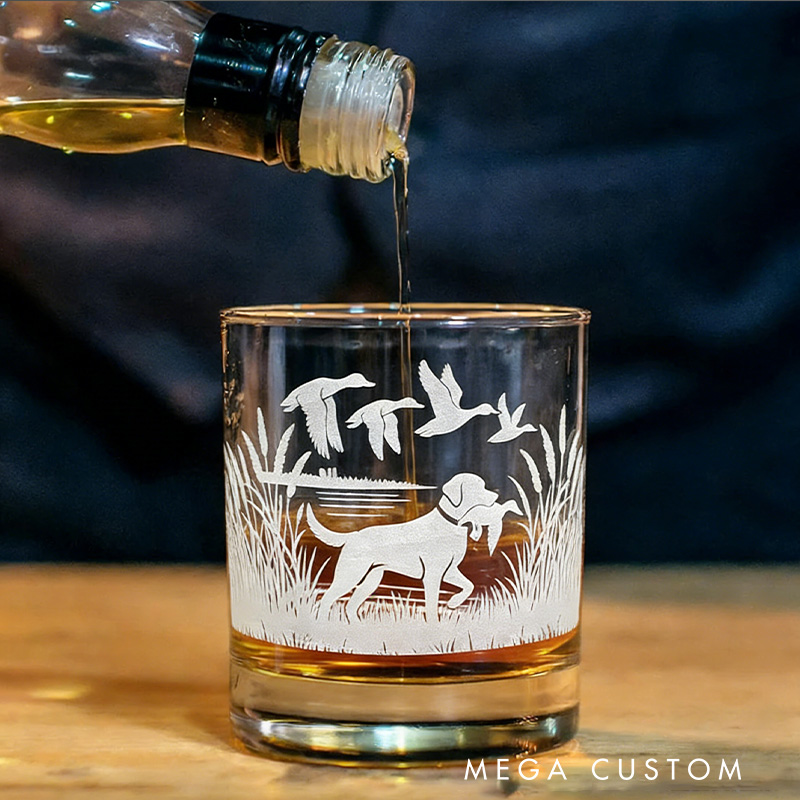 Personalized Hunting Dog Whiskey Glass Custom Outdoors Hunting Lover Whiskey Glass Gift for Hunting