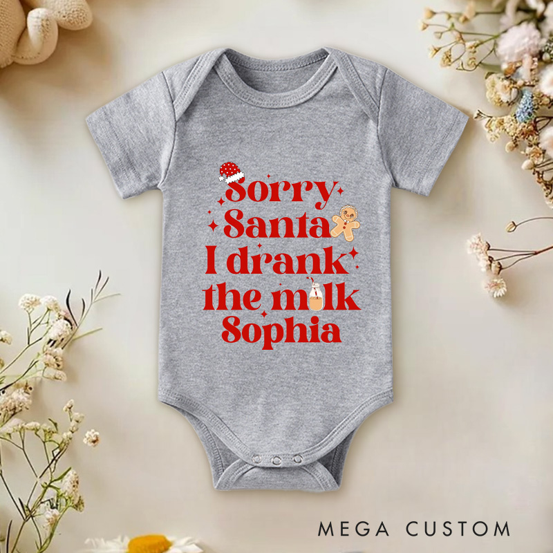Personalized Sorry Santa I Drank The Milk Baby Onesie First Christmas Baby Gift