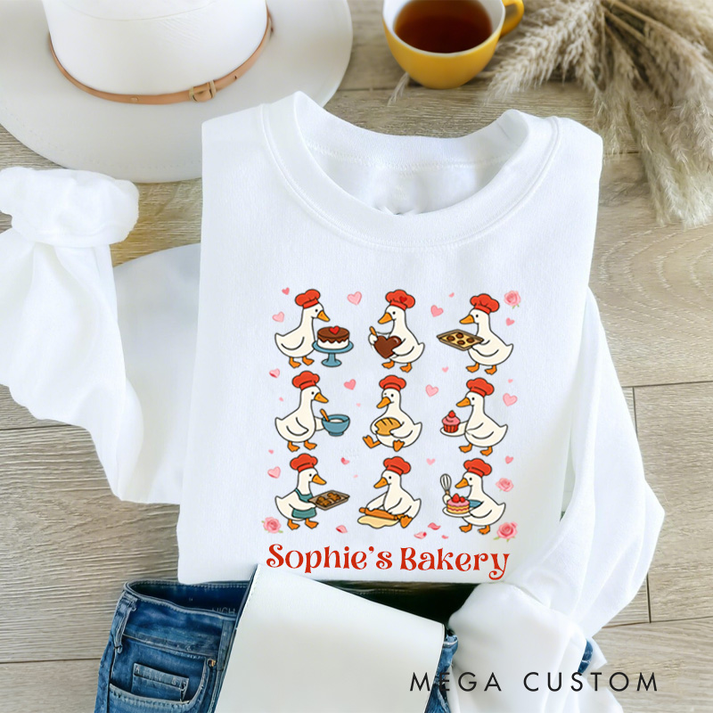 Personalized Christmas Goose Baking Sweatshirt with Name Goose Chef Graphic Sweatshirt Valentine Baking Shirt Cozy Valentine's Day Gift for Women Baking Lover Her