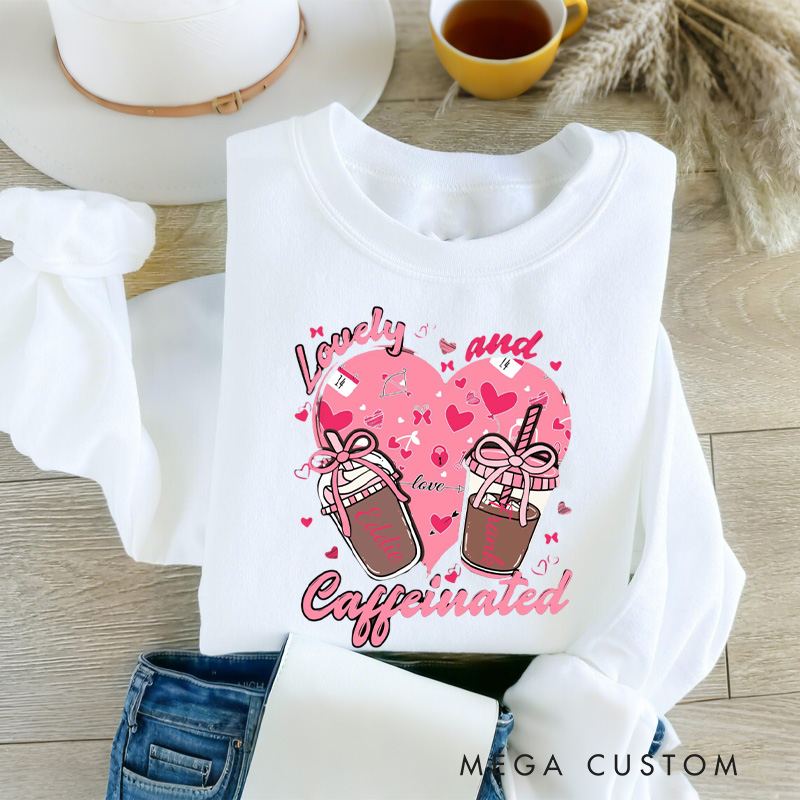 Personalized Valentine Coffee and Caffeinated Sweatshirt with Name Xoxo Sweatshirt Valentine Baking Shirt Cozy Valentine's Day Gift for Women Baking Lover Her