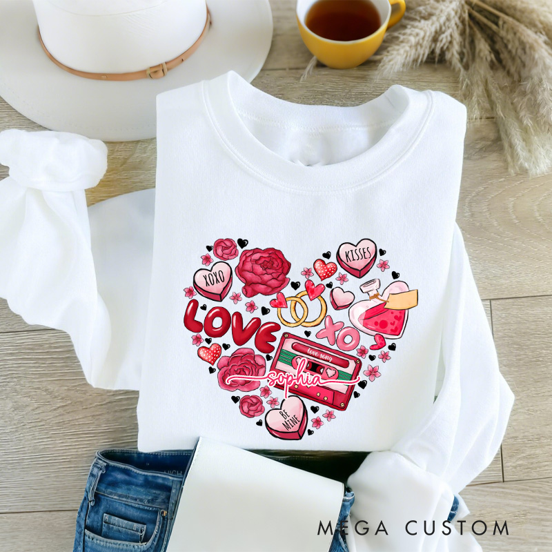 Personalized Heart Valentine Sweatshirt with Name Cookie Heart Sweatshirt Valentine Baking Shirt Cozy Valentine's Day Gift for Women Baking Lover Her