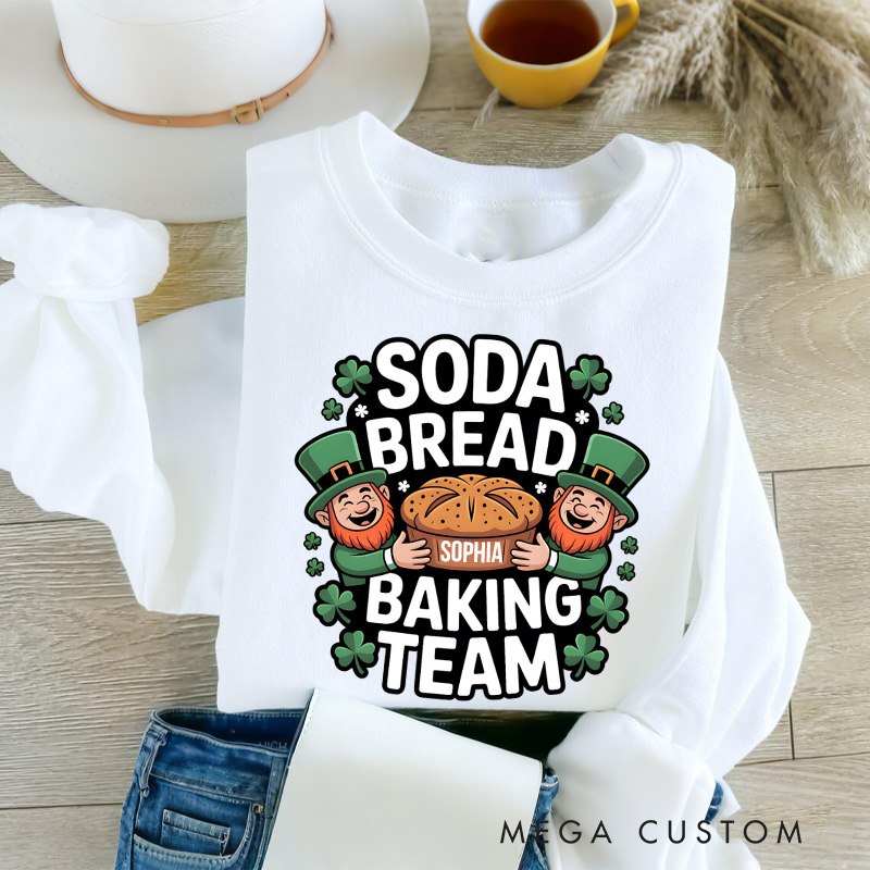 Personalized Soda Bread Baking Team Sweatshirt Lucky Baking Sweatshirt with Name St. Patrick Day Irish Baker Sweatshirt Gift for Baking Lover Irish Friends Gift