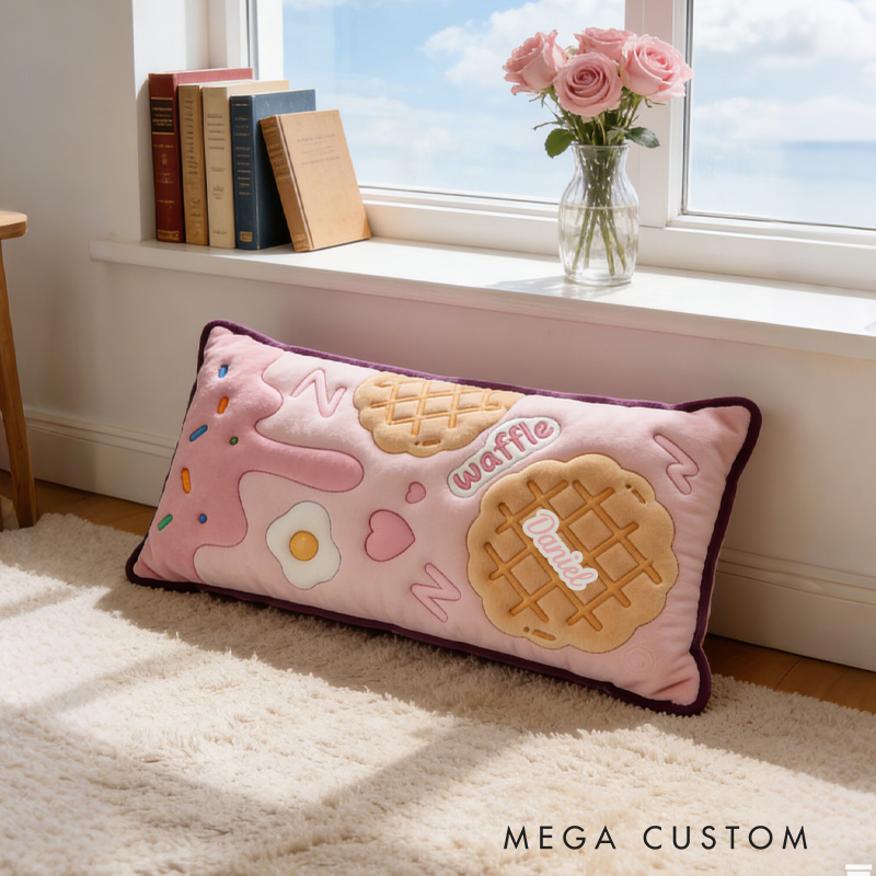 Personalized Personalized Waffle Throw Pillow Graphic 3D Print Donut Pillow with Name for Girl Kids Baker Gift Baking Lover
