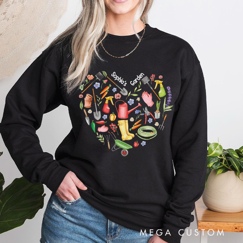 Personalized Gardener Heart Classic Sweatshirts Vintage Botanical Valentine's Day Crewneck Gift