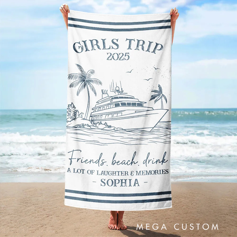 Personalized Girls Trip a Lot Of Laughter and Memories Beach Towel with Name Quick Dry Oversized Microfiber Travel Essentials Birthday Gift for Her