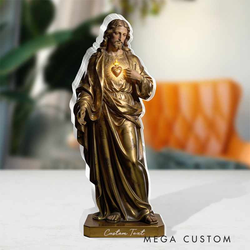 Personalized the Sacred Heart of Jesus Acrylic Plaque with Custom Text Inspirational Jesus Art Plaque Desktop Decor Religious Gift for Christian