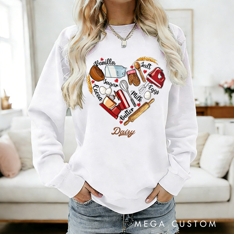 Personalized Bakery Heart Sweatshirt Baking Lover Sweatshirt Gift for Baking Lovers