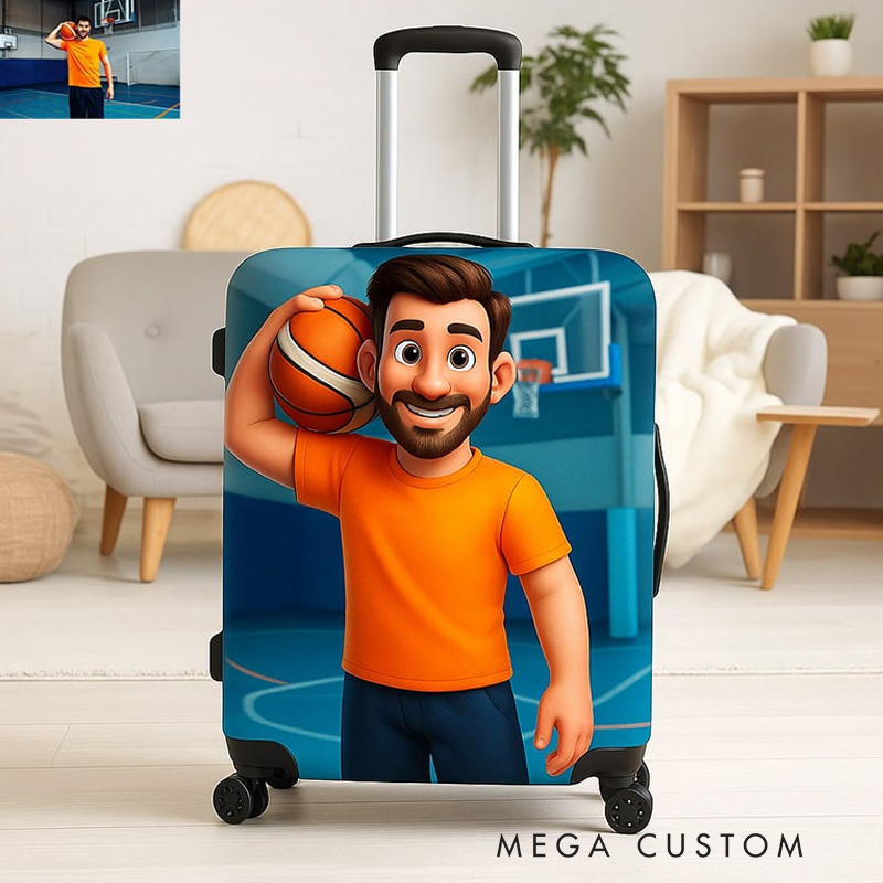 Personalized Pixar Basketball Luggage Cover with Custom Player Artwork for Basketball Fans 