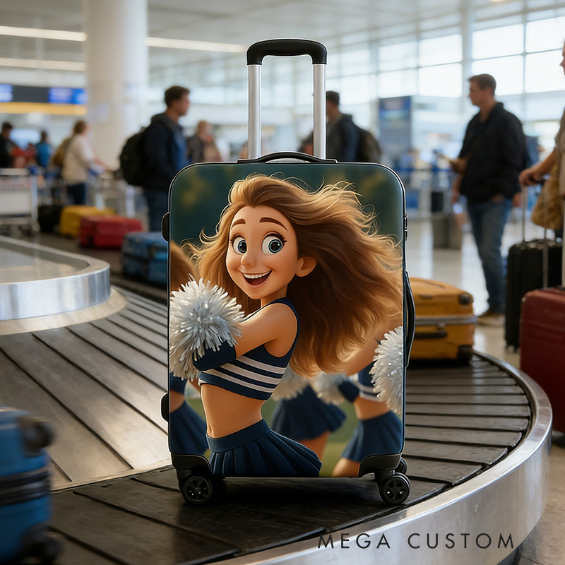 Personalized Pixar Cheerleader Luggage Cover with Custom Character Design for Cheerleader Enthusiasts 