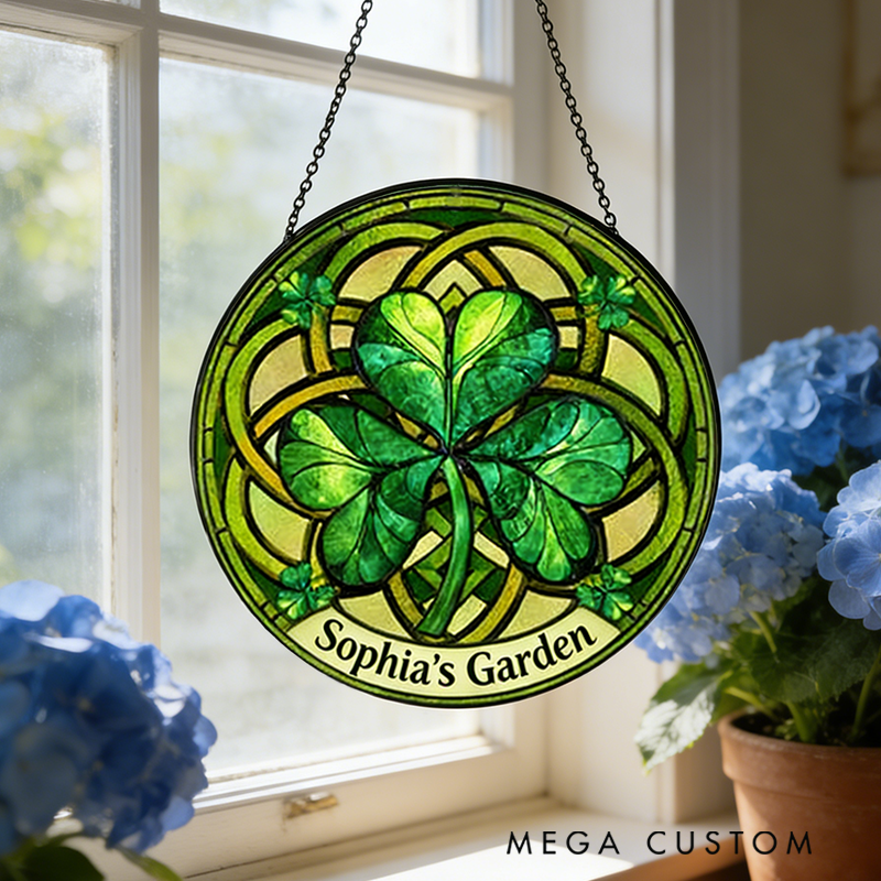 Personalized St Patrick’s Day Stained Glass Suncatcher Home Decor with Name for for Home Decor Gardening Lovers St. Patrick’s Day Gift