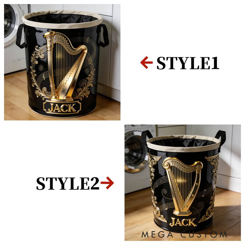 Personalized 2D Flat Harp-Shaped Storage Basket for Laundry Toys Organizer Laundry Hamper for Music Lovers