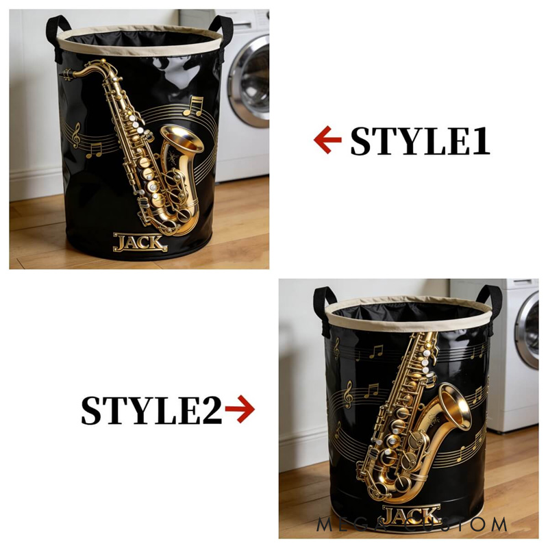Personalized 2D Flat Saxophone-Shaped Storage Basket for Laundry Toys Organizer Laundry Hamper for Music Lovers