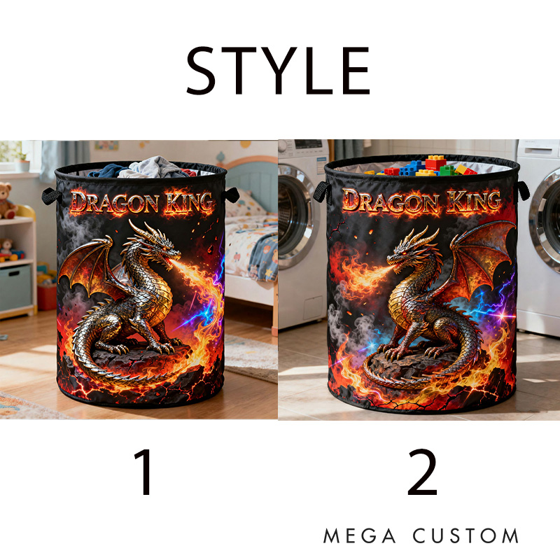 Personalized 2D Flat Flame Magic Dragon Storage Basket for Laundry Toys Organizer Laundry Hamper for Movie Lovers
