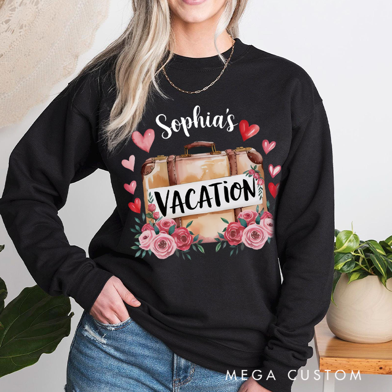 Personalized Vacation Heart Classic Sweatshirt Vintage Botanical Valentine's Day Crewneck Gift