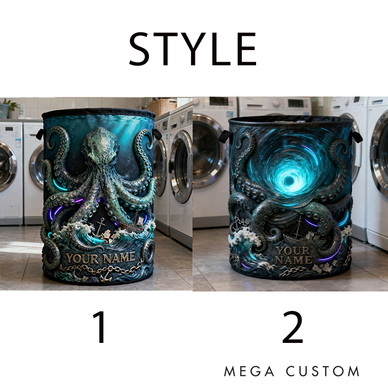 Personalized 2D Flat Deep Sea Octopus Vortex Storage Basket for Laundry Toys Organizer Laundry Hamper for Movie Lovers