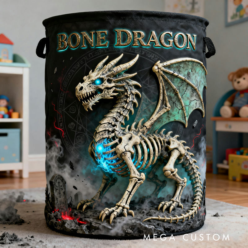 Personalized 2D Flat Skeleton Undead Dragon Storage Basket for Laundry Toys Organizer Laundry Hamper for Movie Lovers