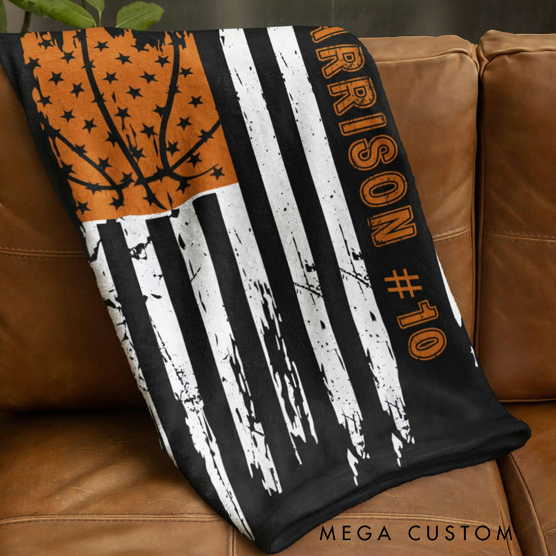 Personalized Basketball Flag Blanket with Custom Name and Number for Fans