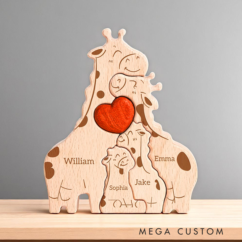 Personalized Wooden Giraffe Family Puzzle for Family Keepsake Gifts Gift for Family Mother's Day