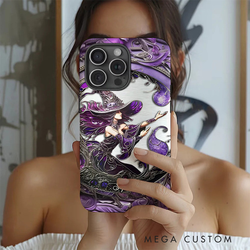 Personalized 2D Flat Beautiful Witch Phone Case Magic Lover iPhone Case Witchcore Gift