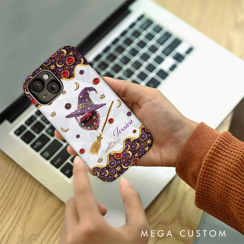 Personalized 2D Flat Wine Witch Phone Case Magic Lover iPhone Case Witchcore Gift