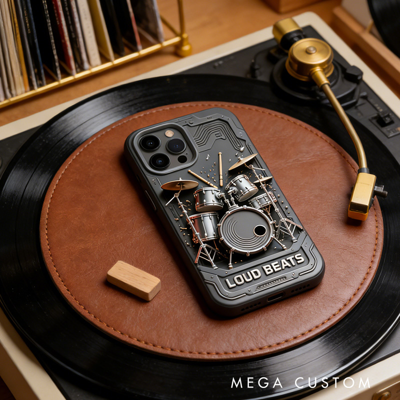 Personalized 2D Flat Mechanical Drum Theme Phone Case Music Lover iPhone Case Music Gift
