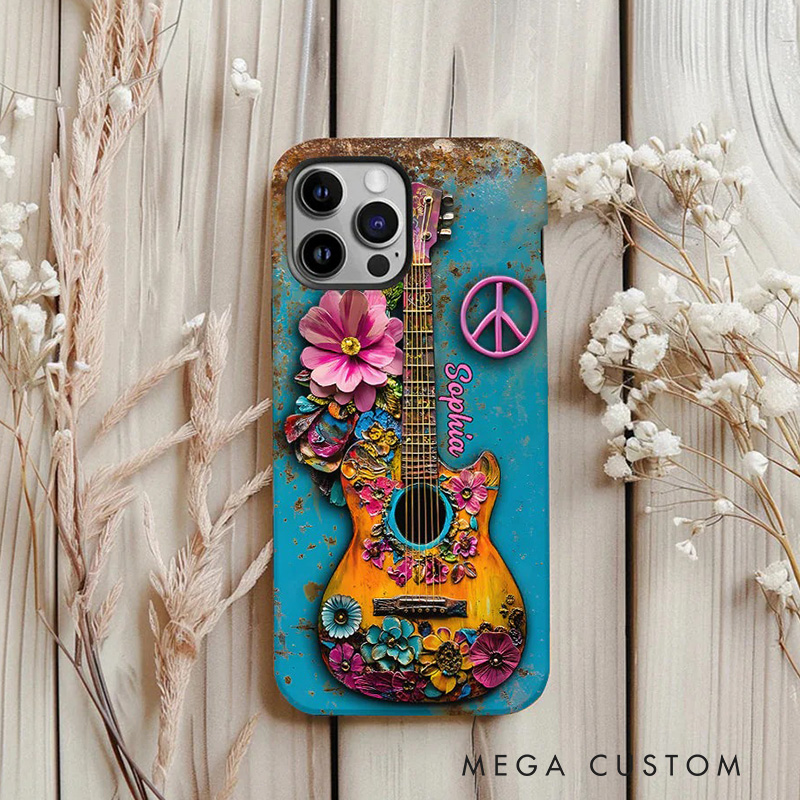 Personalized 2D Flat Guitar Hippie Soul Phone Case Music Lover iPhone Case Music Gift