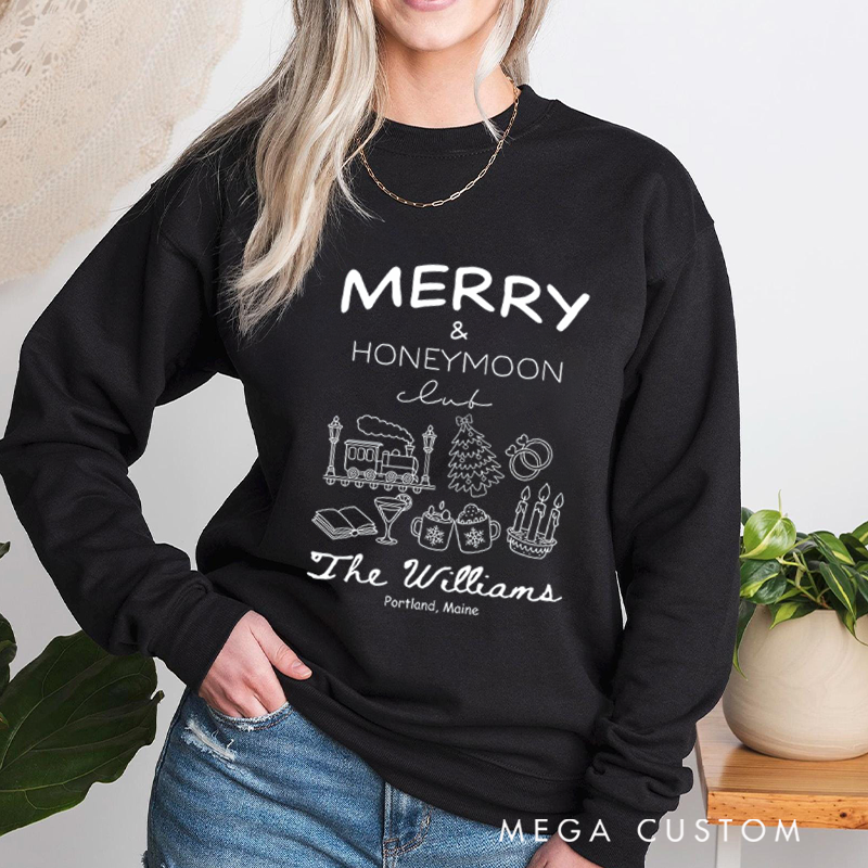 Personalized Merry and Honeymoon Club Classic T-shirts Travel Honeymoon Valentine's Day Crewneck Gift