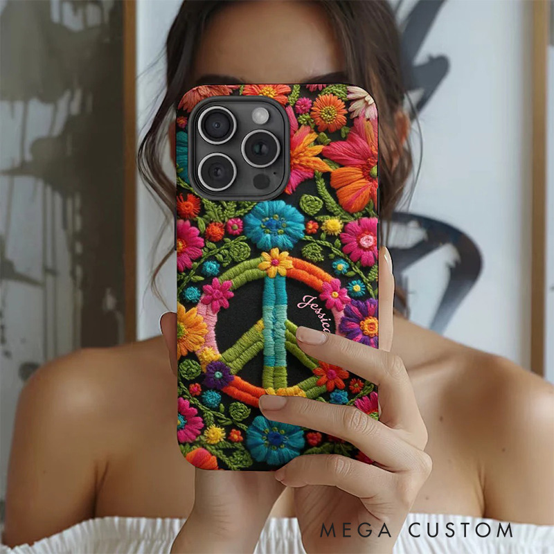 Personalized 2D Flat Flora Hippie Soul Phone Case Music Lover iPhone Case Music Gift