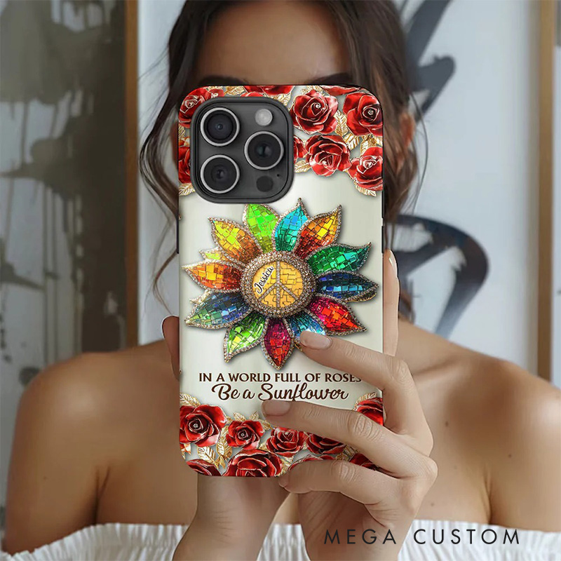 Personalized 2D Flat Sunflower Hippie Soul Phone Case Music Lover iPhone Case Music Gift