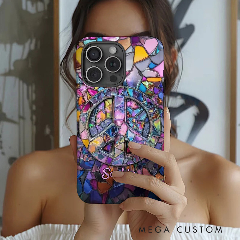 Personalized 2D Flat Stained Glass Style Hippie Soul Phone Case Music Lover iPhone Case Music Gift