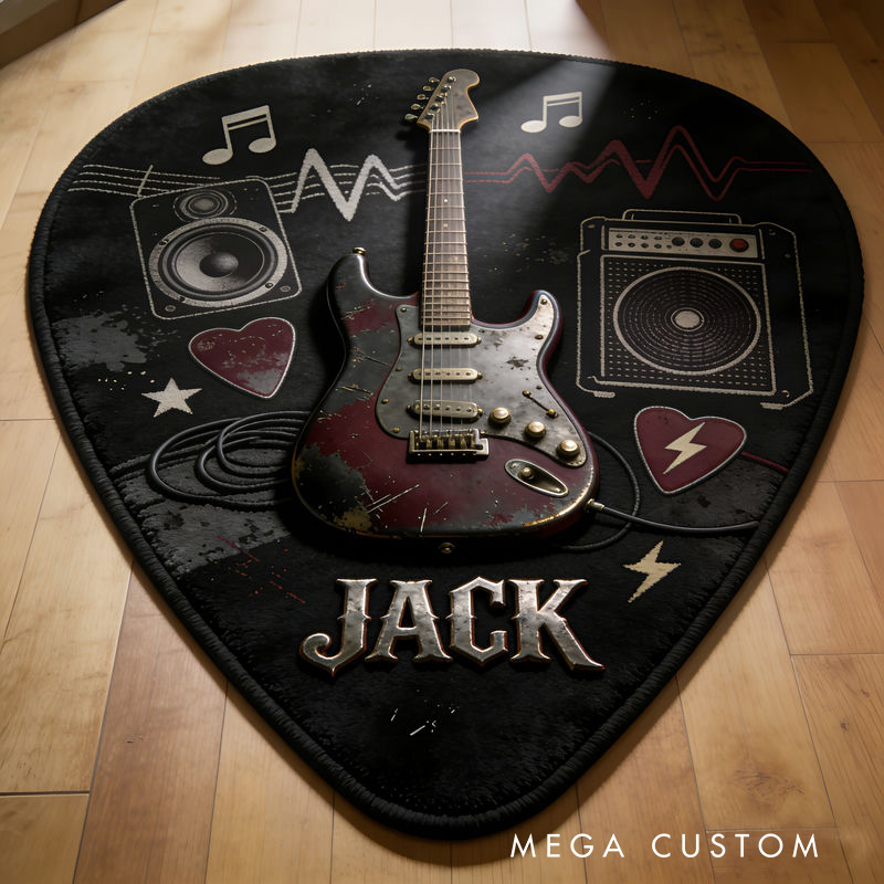 Personalized 2D Flat Punk Guitar Pick Rug for Music Lovers Gift for Kids Music Studio