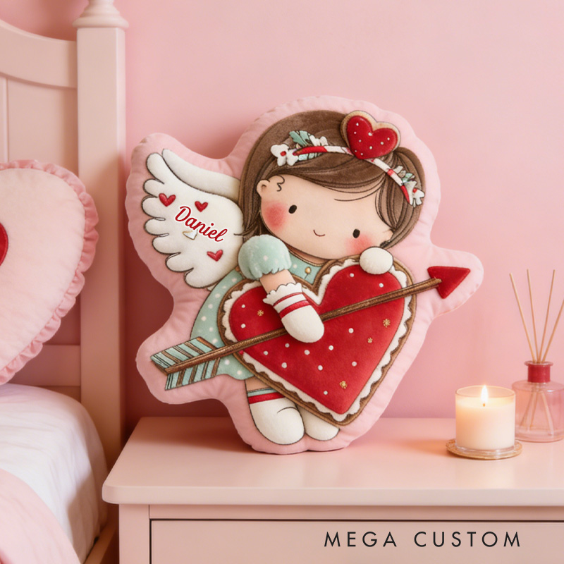 Personalized Cute Cookie Girl Throw Pillow Graphic 3D Print Girl with Red Heart Pillow with Name Valentine's Day Gift for Girl Boy Kids Pillow Baking Lover Gifts