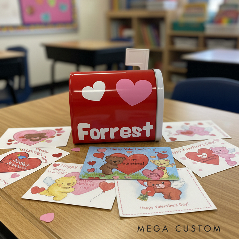 Personalized Valentine’s Tin Mini Mailbox for Kids Custom Name with Heart Design