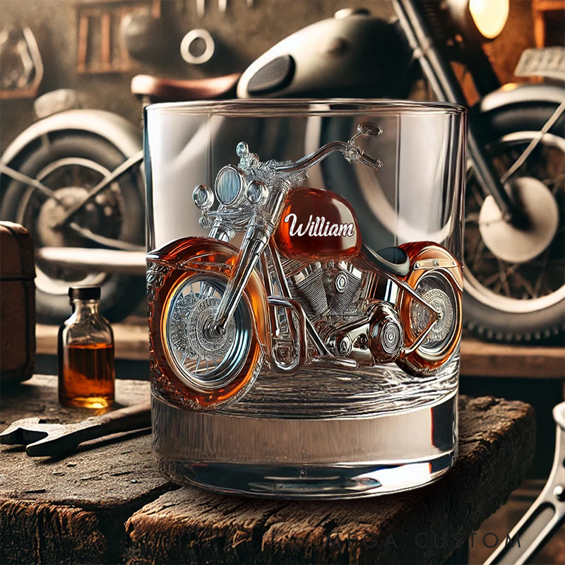 Personalized Biker Gifts Custom Name 3D Printed Motorcycle Whiskey Glass Engraved Drinkware for Motorbike Lovers