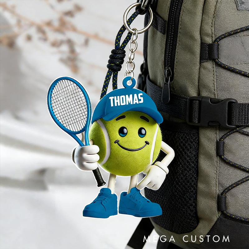 Personalized Tennis Ball Keychain with Custom Name and Design Options