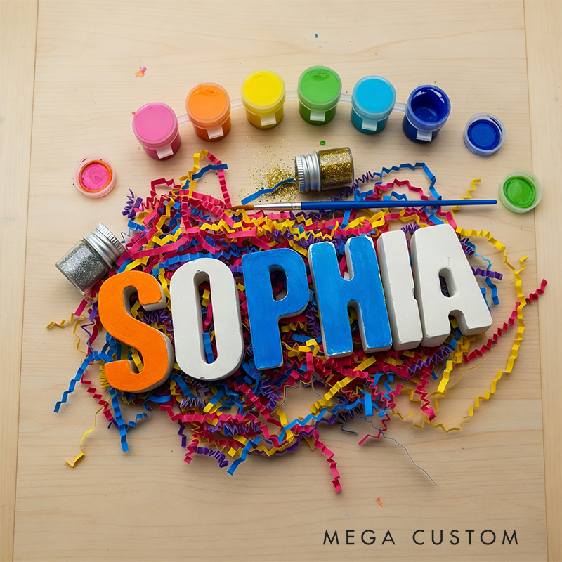 Personalized Kids’ DIY Ceramic Painting Kit  Custom Name Letters with Vibrant Paints for Creative Fun