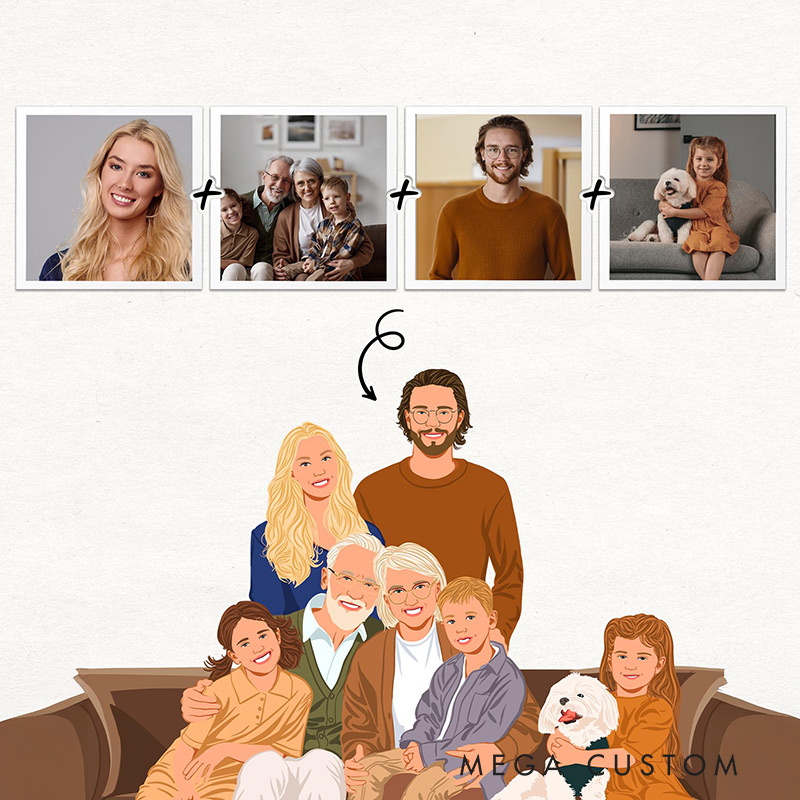 Personalized Family Portrait Custom Add Deceased Loved One Memorial Gift Merge Photos Gift for Family