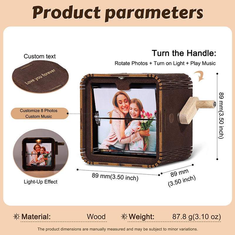 Personalized Photo Flipbook Animation Music Box Custom Crank Photobox Picture Box Custom wooden Photo Book with Light Custom Photo Flipbook Frame