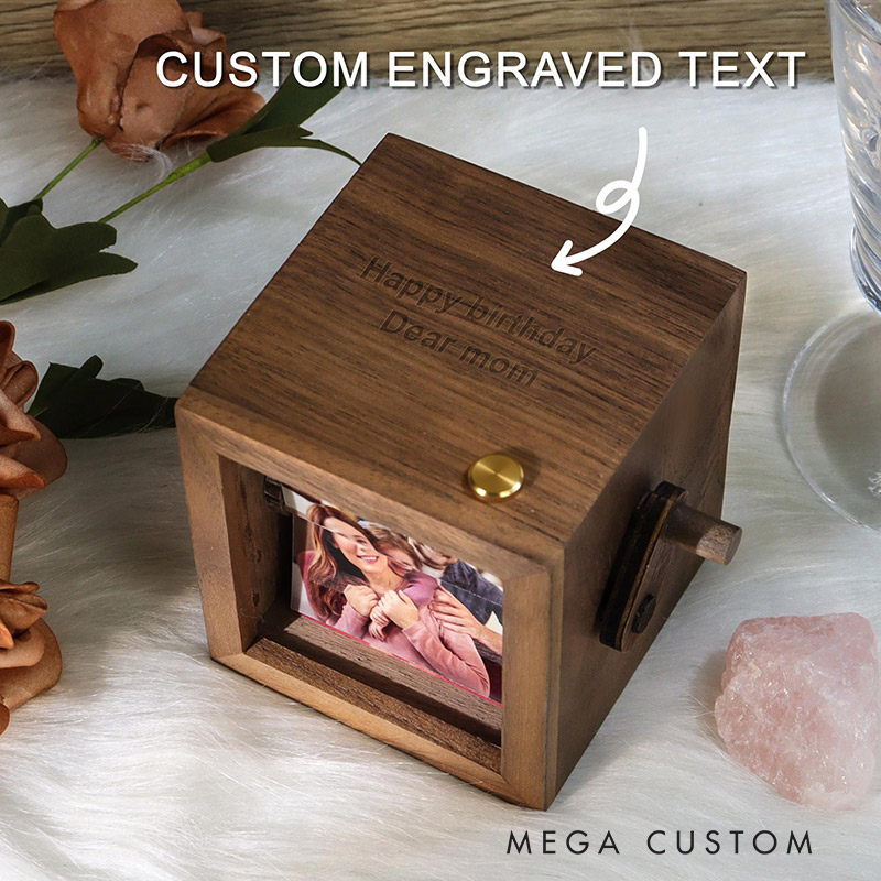Personalized Lighted Photo Flipbook Box Hand-Cranked Wooden Memory Album Custom Photo Flipbook Frame Gift for Family