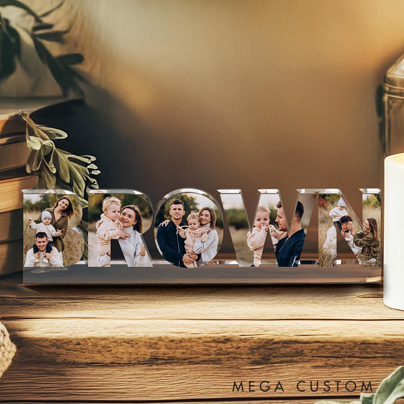 Personalized Family Name Photo Collage Acrylic Block Custom Family Photo Gift Anniversary Gift Gift for Dad Mom Birthday Gift Home Decor