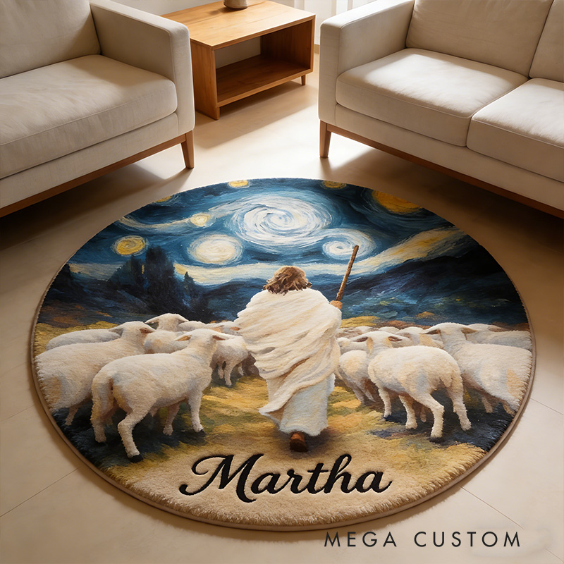 Personalize Jesus Shepherd Rug with Custom Name Home Decor Religious Rug for Prayer Spaces Faith Based Gift Religious Christian Gift