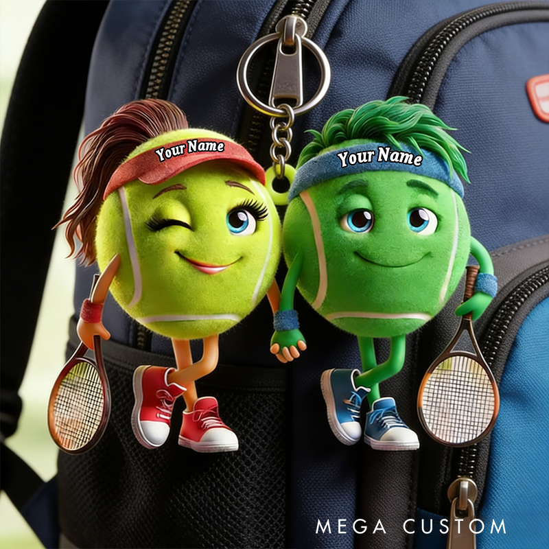 Personalized Tennis Couple Keychains with Custom Names and Cute Design