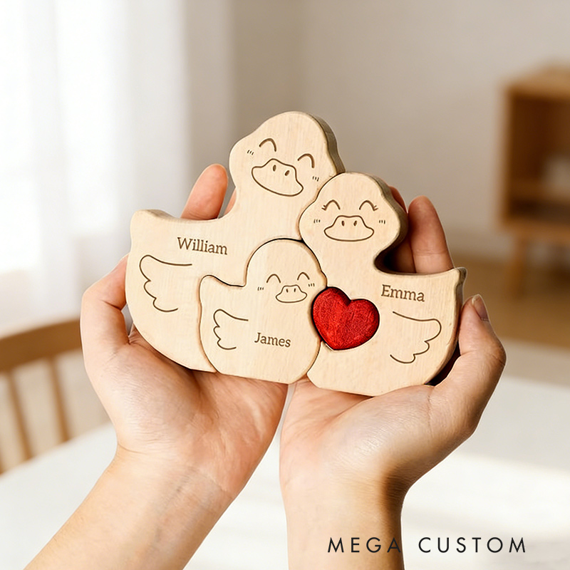 Personalized Wooden Duck Family Puzzle for Family Keepsake Gifts Mothers Gifts for Mom Kids Grandma Wife Daughter