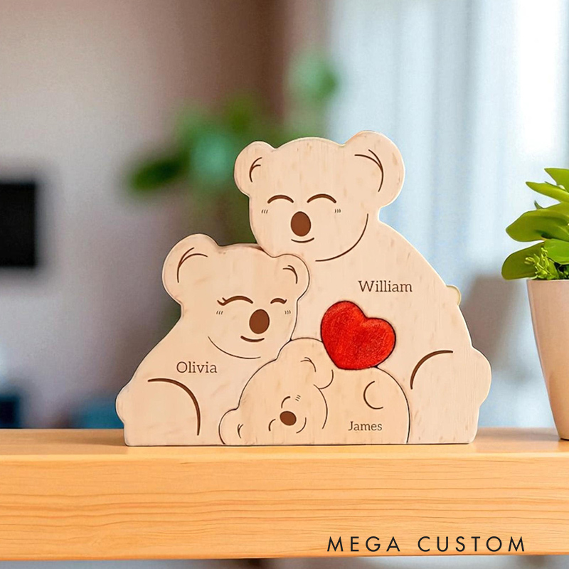Personalized Wooden Family Puzzle Koala Family Puzzle Custom Name Wooden Keepsake Family Gift